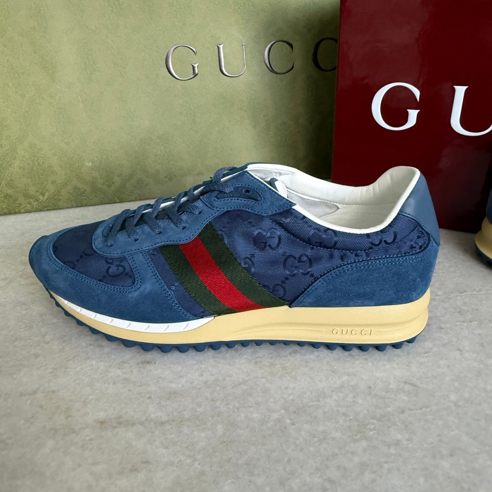 GUCCI 832461 Men's Canvas Blue GG Re-Motion sneaker, Size UK 9 - Picture 5 of 16